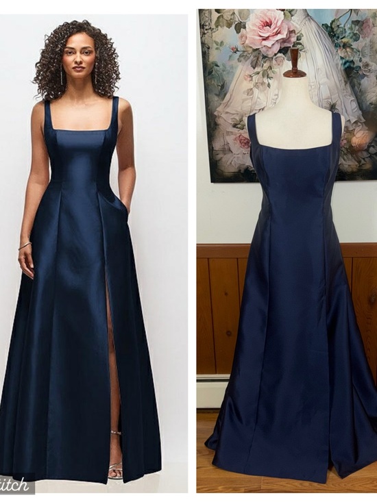 ALFRED SUNG Dresses & Skirts - Elegant New Alfred Sung Navy Satin Twill Gown